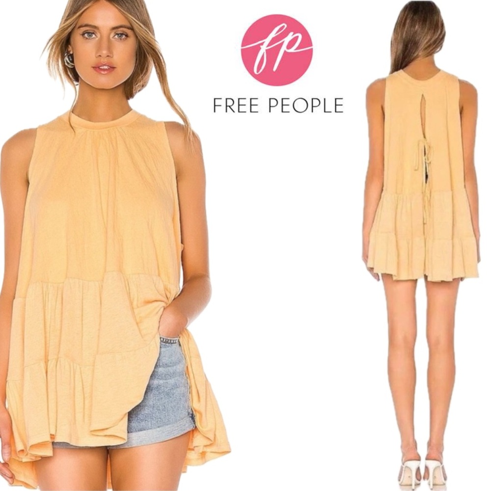Free People Right On Time Tunic Top Mini Dress Boho Apricot Peach Orange S